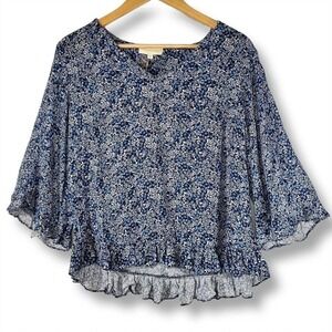 Cynthia Rowley Floral Print Ruffled Blouse Blue Size Medium